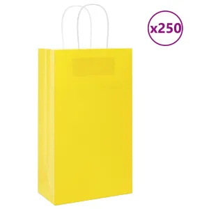 vidaXL Paper Bags 250 pcs with Handles Yellow 21x11x36 cm