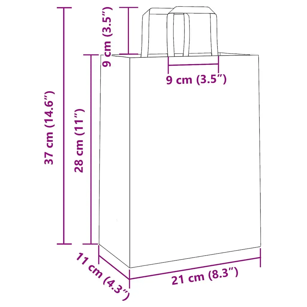 vidaXL Paper Bags 50 pcs with Handles Black 21x11x28 cm