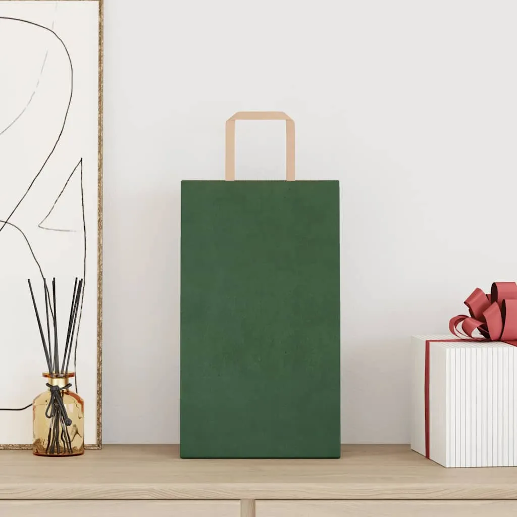 vidaXL Paper Bags 50 pcs with Handles Green 21x11x36 cm