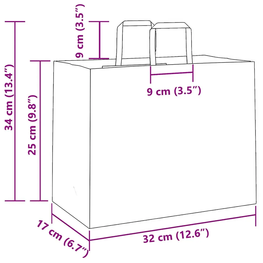 vidaXL Paper Bags 50 pcs with Handles White 32x17x25 cm