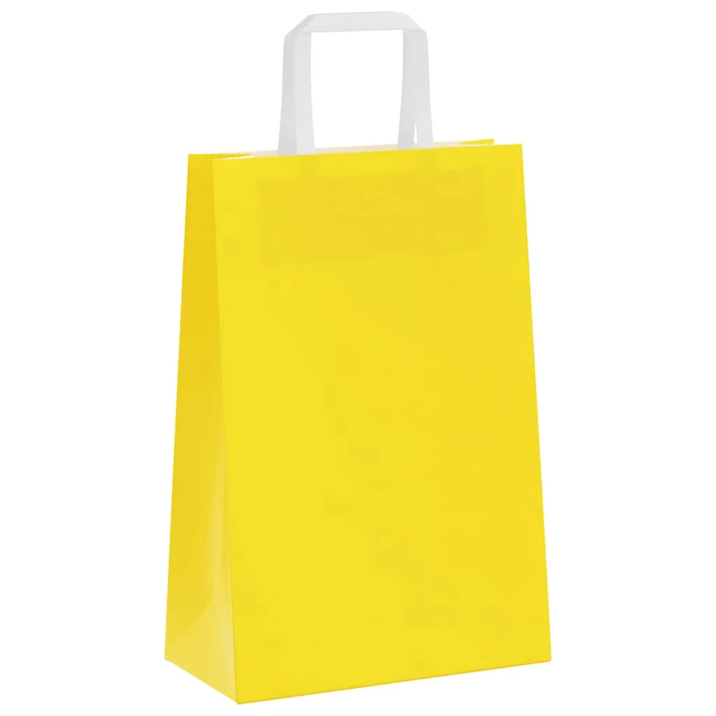 vidaXL Paper Bags 50 pcs with Handles Yellow 21x11x31 cm