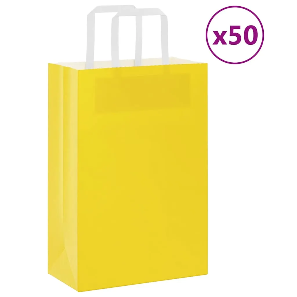 vidaXL Paper Bags 50 pcs with Handles Yellow 21x11x31 cm
