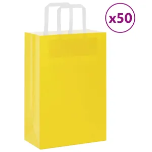 vidaXL Paper Bags 50 pcs with Handles Yellow 21x11x31 cm