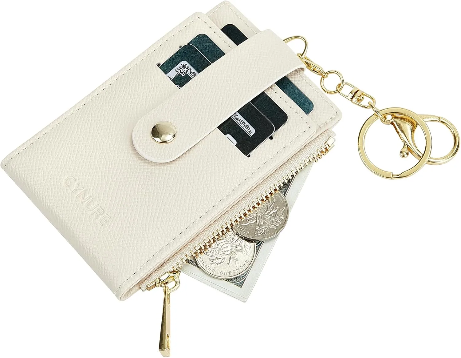 Women & Men Leather RFID Blocking Card Holder Slim Small Zipper Keychain Front Pocket Wallet with 2 ID Window,