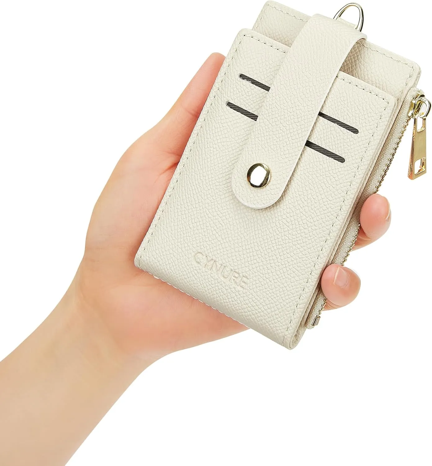 Women & Men Leather RFID Blocking Card Holder Slim Small Zipper Keychain Front Pocket Wallet with 2 ID Window,