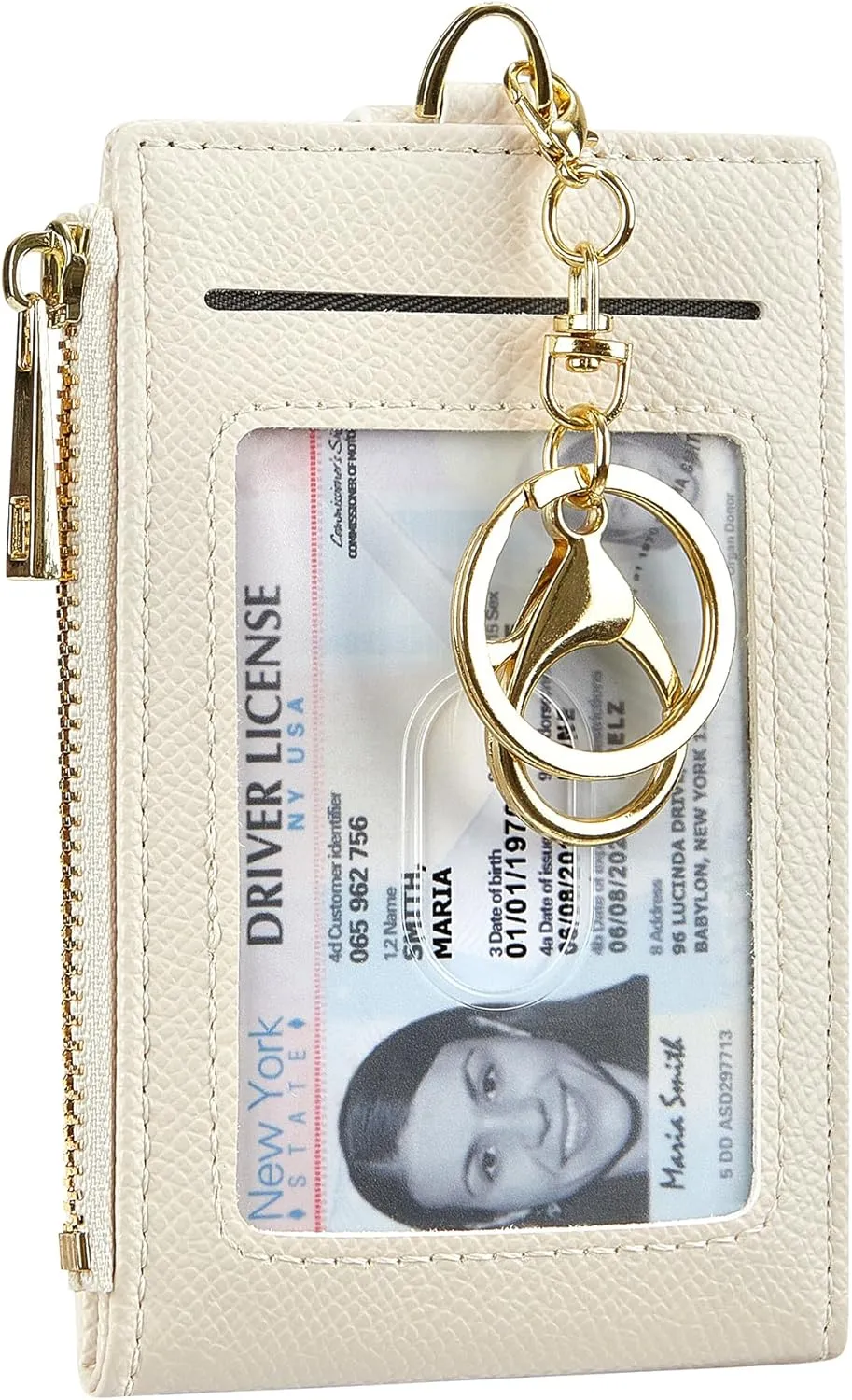 Women & Men Leather RFID Blocking Card Holder Slim Small Zipper Keychain Front Pocket Wallet with 2 ID Window,