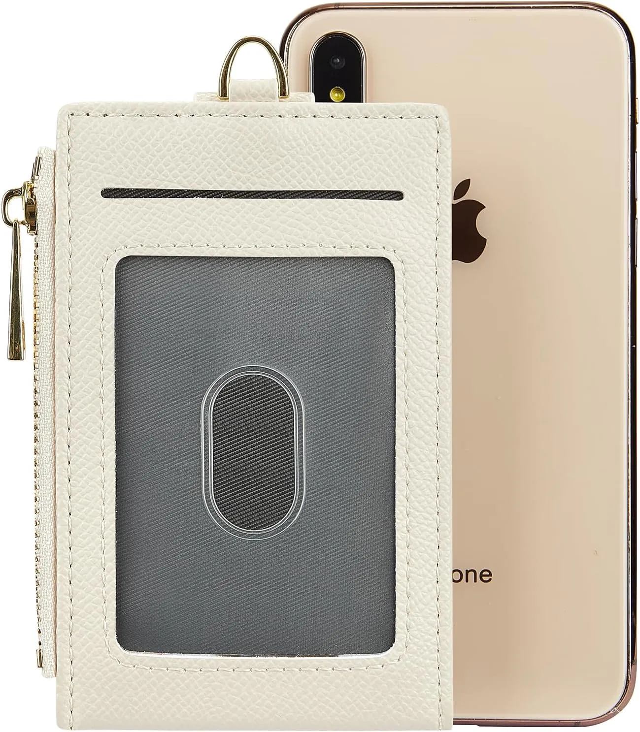 Women & Men Leather RFID Blocking Card Holder Slim Small Zipper Keychain Front Pocket Wallet with 2 ID Window,
