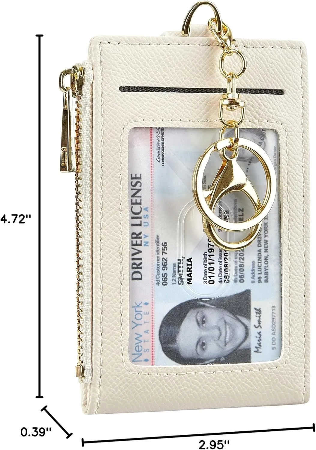Women & Men Leather RFID Blocking Card Holder Slim Small Zipper Keychain Front Pocket Wallet with 2 ID Window,