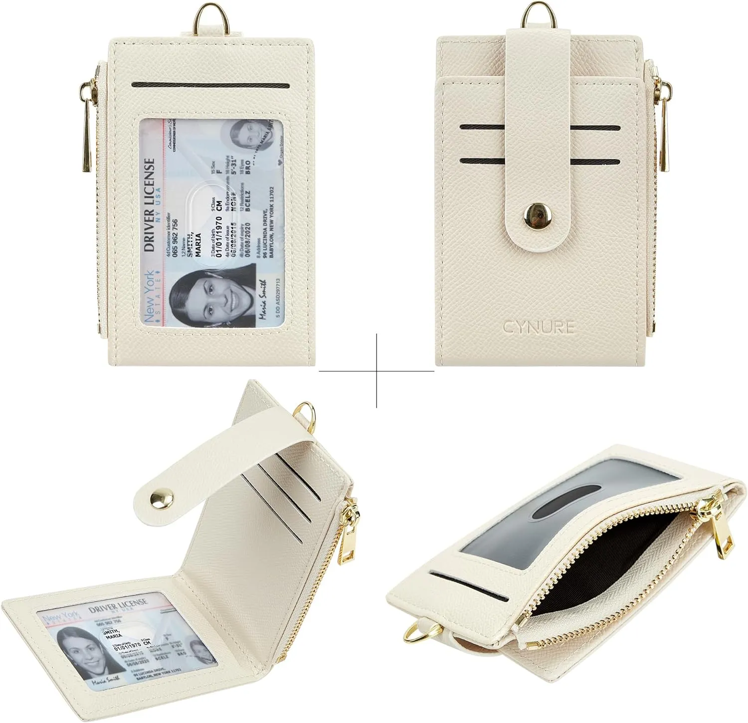 Women & Men Leather RFID Blocking Card Holder Slim Small Zipper Keychain Front Pocket Wallet with 2 ID Window,