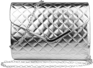Women Evening Bag Envelope Clutch Purse with Silver Chain for iPhone 13, 13 Pro, 13 Pro Max, 12, 12 Pro, 12 Pro Max