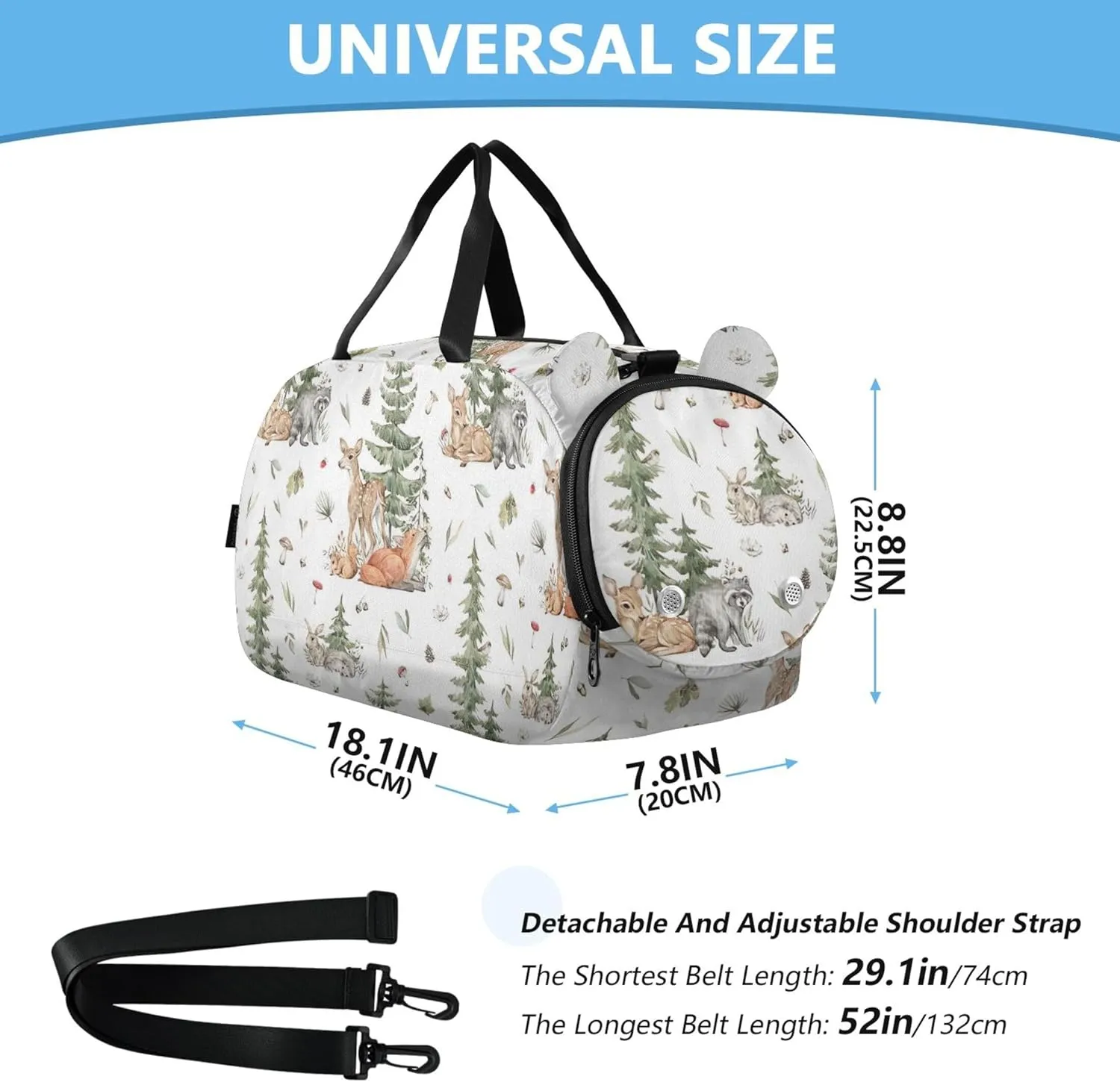 Woodland Creatures Vintage Girls Duffle Bags Travel Tote Toddler Weekender Bags Carry on Duffel for Boys Dance Kids Luggage